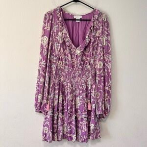 House of Harlow 1960 Revolve Purple Floral Mini boho long sleeve Dress M 6 8 10